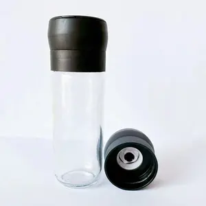 Moedor de sal e pimenta de plástico descartável, moedor manual de especiarias com garrafa de vidro