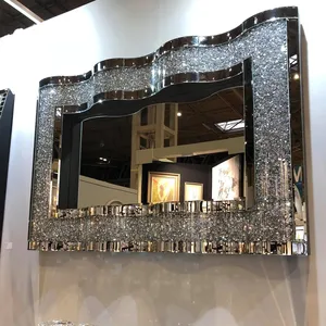 Pasar Eropa Berlian Hancur Diisi Kaca Gaya Gelombang Unik Cermin Kristal untuk Rumah Hotel/Kamar Tidur/Ruang Tamu/Kamar Mandi