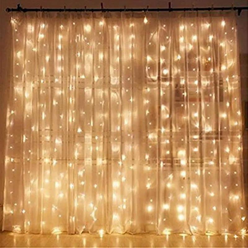 Dekorasi Natal Tali Bintang Twinkle Dalam Ruangan Luar Ruangan 3*3M 300 Led Tirai Jendela Lampu Peri dengan 8 Mode Transformer