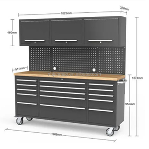 Banc de travail robuste en métal avec dessus en bois, armoire à outils, panneau perforé, tiroirs personnalisables, chariot à outils roulant, OEM OBM pour <span class=keywords><strong>garage</strong></span> - Product Image 4