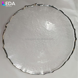 Platos de vidrio con efecto espejo LEDA, ecológicos, para bodas, eventos y fiestas, platos transparentes para la cena con borde plateado - Product Image 4