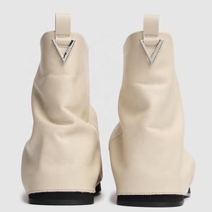 Stivali corti con suola spessa da <span class=keywords><strong>donna</strong></span> a punta quadrata con sovrapposizione di stivaletti alla caviglia con fondo piatto e scarpe con tacchi alti - Product Image 5