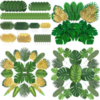 Vente en gros, 60 pièces, 6 sortes de feuilles de palmier artificielles, plante de Safari, feuilles de Monstera, tiges pour décoration de Table de fête Luau