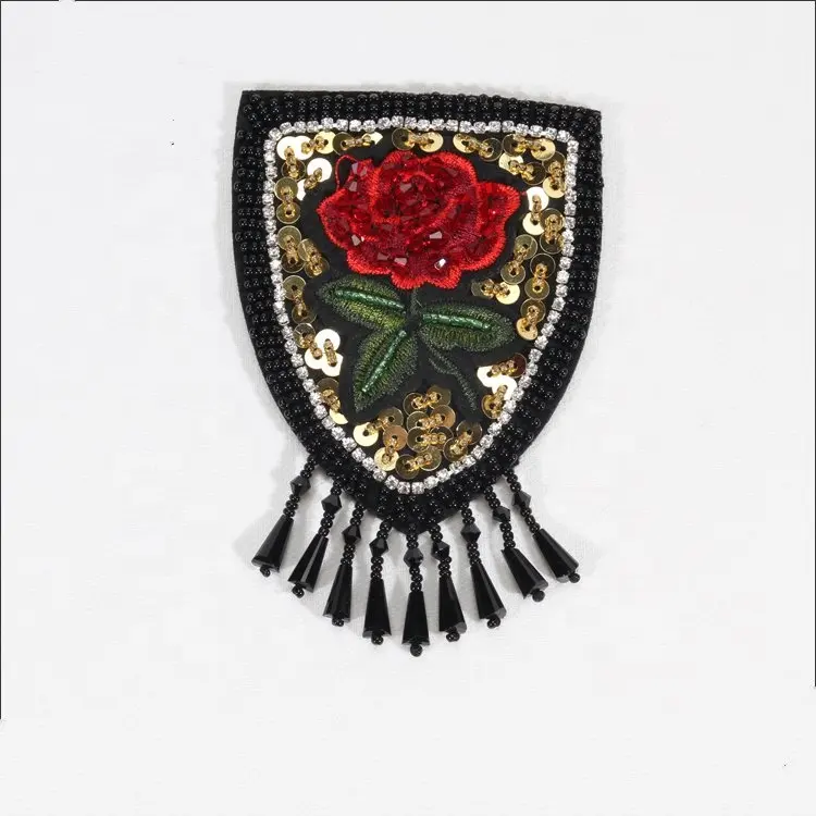 Craft Rose Badge Sequins Beaded Crystal Beading Fringe Tassel Shoulder Patches Applique Clothes Decorated Supplies