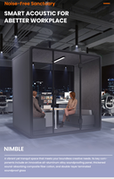 Cabine insonorisée de bureau moderne avec cadre en aluminium, éclairage LED, finition bois grainé couleur orange, modèle XL pour usage domestique, bureau ou hôpital