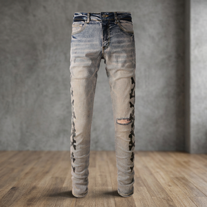SENSE Dropshipping Wholesale High Street Distressing Bones Patched Slim Vintage Straight Mid-Rise Heavyweight Washed Unisex - Product Image 3