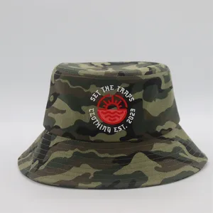 Vente en gros de chapeaux seau de sport de pêcheur d'été camouflage hommes avec logo personnalisé casquette de pêche broderie chapeaux de pêcheur homme soleil