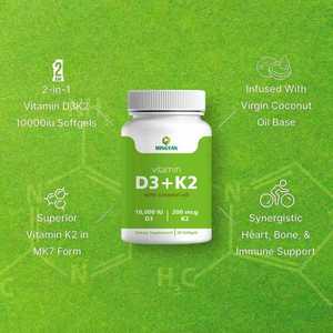 Gélules OEM/ODM sous marque privée, Complexe 2-en-1, 1000 UI Vitamine D3 Vitamine K2, favorise l'absorption du calcium, santé osseuse et immunitaire, pour adultes - Product Image 3
