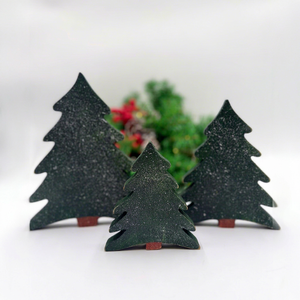 <b>Wooden</b> <b>Christmas</b> <b>Tree</b> Decor Set 3 Pcs Tabletop Holiday Decoration Traditional Green Pine Shape Winter Theme Decorative Objects - Product Image 1