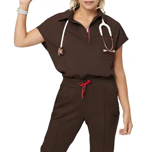 Stilvolle Krankenhaus uniformen Stand-Collar Medical Scrub Sets Krankens ch wester Female Scrubs