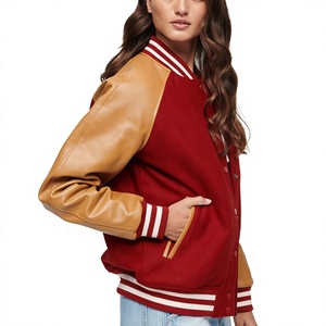 Veste universitaire unisexe rouge avec manches en laine, logo personnalisé, respirante, écologique, décontractée, pour l'hiver, coupe classique, col montant - Product Image 2
