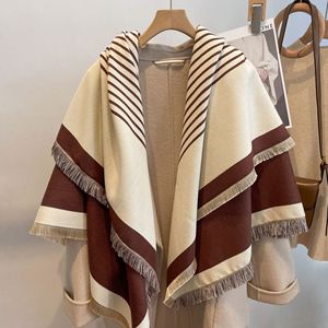 Scialli di Cashmere invernali quadrati di 128cm di moda 130 di moda nuovi stilisti sciarpe di Pashmina a righe bianche e nere per mantelle da <span class=keywords><strong>donna</strong></span> - Product Image 6