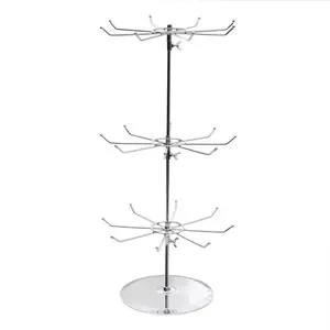 High quality retail shops adjustable height 3 tiers rolling metal display rack rotating racks