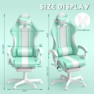Chaise de jeu verte Hellos rose blanc cuir <span class=keywords><strong>bureau</strong></span> à domicile femmes fille coupe chat jeu réglable inclinable <span class=keywords><strong>bureau</strong></span> jeu chaise d'ordinateur - Product Image 2