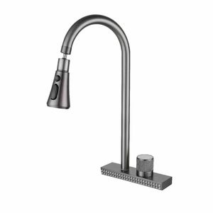 Robinet de cuisine double vasque en acier inoxydable couleur bronze, avec douchette extractible et tête de pulvérisation effet pluie, siège de valve 30 mm, compatible douche - Product Image 4