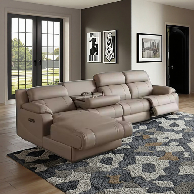 High Quality Convertible Home Theater Recliner Sofa Set Modern Living Room Leather Sofa with Cup Holders Wood Frame