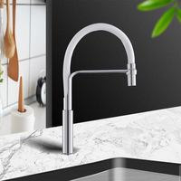 Robinet de cuisine moderne en laiton chromé, monocommande, à poser sur comptoir, avec douchette extractible trois-en-un, eau froide et chaude, valve en céramique