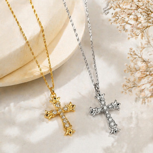 yunnique <b>Cross</b> Necklace Stainless Steel With Zircon 18K Gold Silver Plated For Women Gift Jewelry - Product Image 2