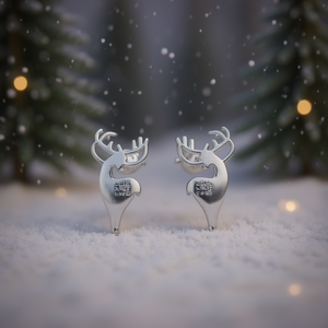 Boucles d'oreilles clous en argent 925 blanc champagne, motif cerf, design animal mignon, bijoux unisexe pour usage quotidien - Product Image 2