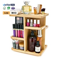 Organisateur de rangement multifonctionnel en bambou à rotation 360° pour cosmétiques, organisateur de bureau en bambou