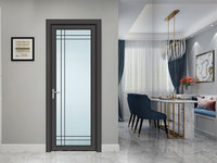 Porte battante à cadre fin en alliage d'aluminium avec double vitrage trempé et écran en acier inoxydable, isolation thermique, usage commercial