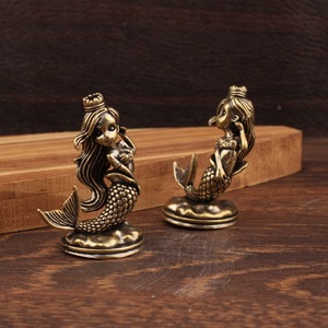 Figurine de sirène en laiton, 2 pièces, décoration de maison, ornement cadeau - Product Image 1