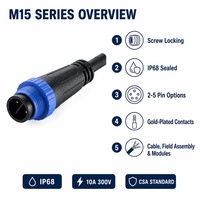 Connecteur circulaire étanche IP68 M15 10A 5A UL94-V0 ignifuge, prise mâle-femelle pour équipement médical, éclairage LED