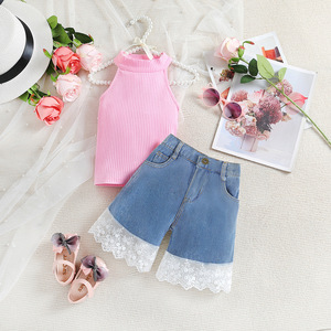 2023 été 2-6Y enfants vêtements à manches courtes imprimer hauts pantalons deux pièces mode bébé fille tenues ensemble enfants vêtements en gros - Product Image 3