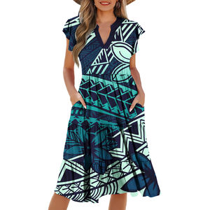 Vestidos casuales de manga voladora para mujer, vestido de las islas del Pacífico para mujer, vestido con logotipo personalizado de diseño de estilo tribal samoano polinesio - Product Image 3