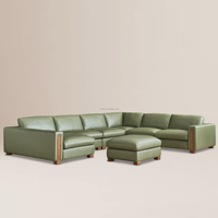Canapé modulaire en cuir en forme de L FERLY, 6 pièces avec chaise longue et ottoman, reconfigurable pour salon