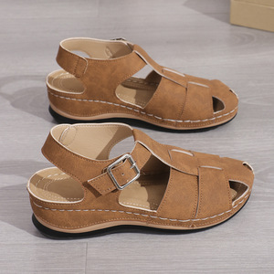 Women Closed-Toe Sandals Thick Sole Summer New Style Large Wedge Hollow Out European American Style Woven Beach Sandals - Product Image 6