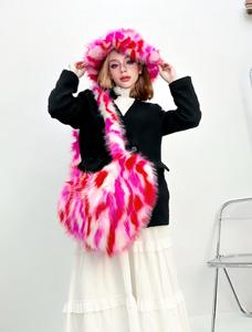 2024 kış uzun saç faux kürk şapka ve kadınlar için çanta seti moda kız kalın kabarık faux kürk şapka peluş çanta ve kova şapka - Product Image 2