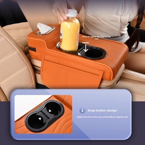 Nouvel Arrivage : Coussin Rehausseur de Boîte d'Accoudoir Centrale en Cuir pour Voiture avec Double Porte-Gobelets, Rangement et Porte-Serviettes en Papier - Product Image 1