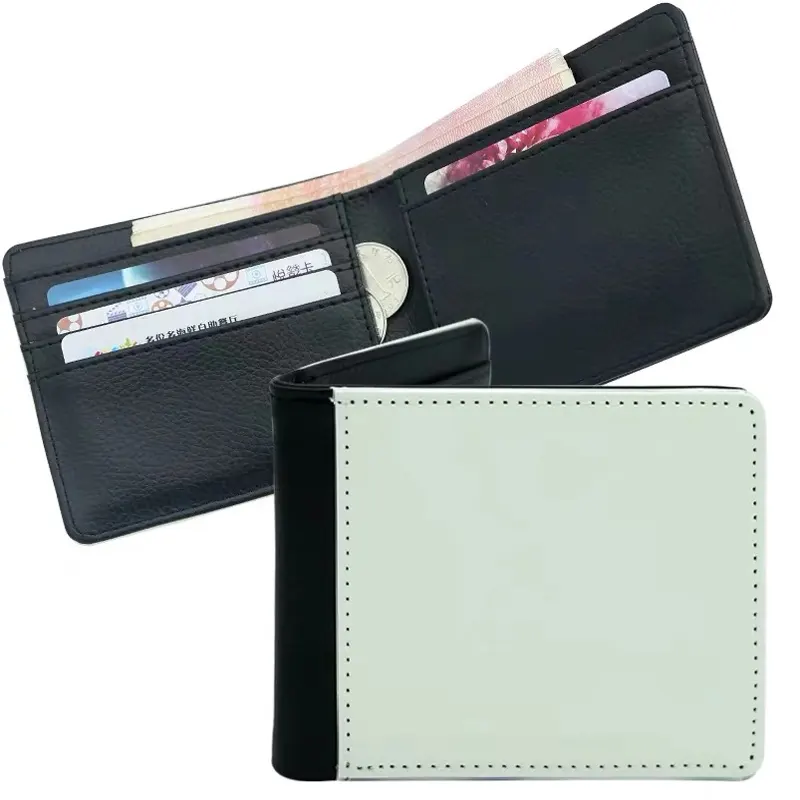 Carteira masculina personalizada dobrável, carteira masculina feita em couro sintético de poliuretano com impressão lateral dupla