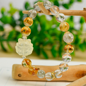 Spirituale fatto a mano per bracciale con quarzo rutilato dorato chiaro quarzo verde fantasma volpe citrino scatenando palla prosperità - Product Image 5