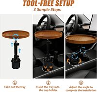 360 °   Plateau de voiture en bois rotatif et bureau de voiture adapté aux ordinateurs portables - Porte-gobelet pour volant