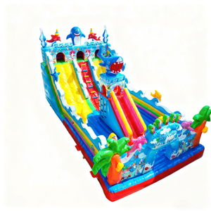 Château gonflable populaire sur le thème des requins avec double toboggan, structure de jeux gonflable commerciale d'extérieur pour fêtes d'enfants et parcs d'attractions - Product Image 3