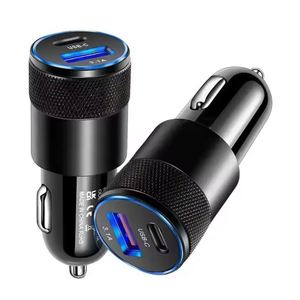 ที่ชาร์จโทรศัพท์มือถือในรถยนต์แบบเร็วพิเศษ USB PD 3.1A อลูมิเนียม แบบกำหนดเอง รองรับ QC2.0 Type C พร้อมไฟ LED - Product Image 1