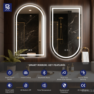 <span class=keywords><strong>Espejo</strong></span> LED Arqueado sin Marco con Desempañador, Impermeable IP65 - <span class=keywords><strong>Directo</strong></span> de Fábrica - para Baños de Hotel y Salón, Dormitorios y Tocadores - Product Image 2