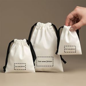 Sacs à poussière en velours personnalisés avec cordon de serrage pour bijoux, sacs à main, pochettes d'emballage cadeau réutilisables en toile de coton blanc pour cosmétiques et bijoux - Product Image 4