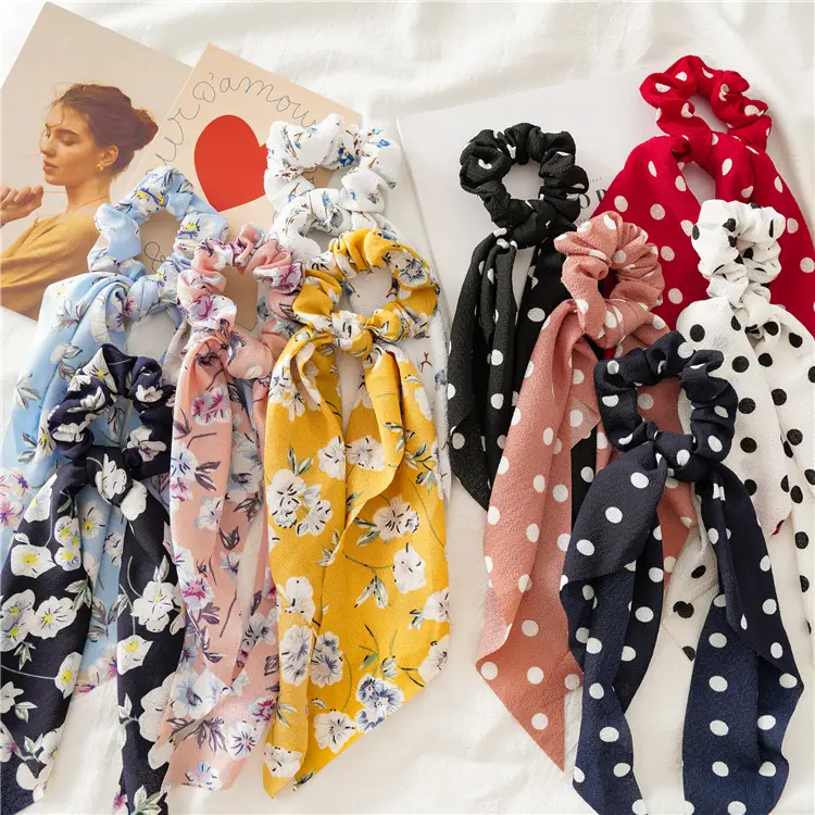 Benutzer definierte Mehrfach druck Krawatten mit Knoten Blumenmuster Lange Haar gummis Haar gummis Schal für Frauen