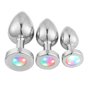 Wholesale 3 Different Sizes Adult Anal Sex Toy Flashing Light Anal Butt Plug Metal Anal Plug With Light
