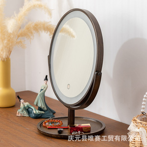 Round Desktop Makeup <b>Mirror</b> With <b>Led</b> Light Adjustable Brightness Rotating Design For Beauty Care - Product Image 2