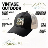 Gorra Trucker de 5 Paneles con Malla Transpirable, Visera Ancha Curvada, Estilo Vintage, para Montaña, Camping, Senderismo y Pesca
