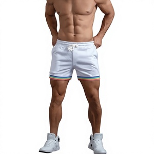 Men's White Solid Color Drawstring Mid Waist Casual Shorts with Rainbow Side Stripe Breathable Quick Dry Short Shorts Bangladesh - Product Image 5