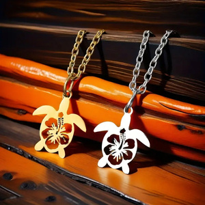 Venta al por mayor 2026: Collar de moda de acero inoxidable con diseño de tortuga y colgante de flor hueca, gran oferta - Product Image 2