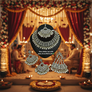 Gold Plated Alloy Bridal Shadow Choker Necklace <b>Set</b> Earrings Maang Tikka Ethnic Wedding Trendy Handmade Engagement Anniversary - Product Image 3