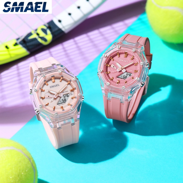 SMAEL Gift Watch 8088 for Women Square 3BAR Water Resistant Alarm Sport Stop Watch Quartz Couple Plastic Watch