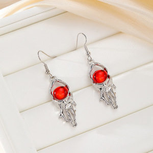 Qinghe Jewelry Silver <b>Octopus</b> <b>Earrings</b> Red Stone Alloy Plated Women's Fashion Jewelry - Product Image 4
