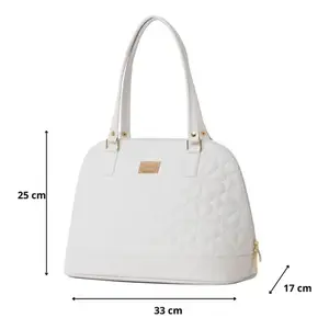 Bolso de Mano Acolchado Blanco para Mujer Fana Aubrey, Forma Boston, Cierre de Cremallera, Dos Asas, Estilo Clásico, Uso Diario, Microfibra Sintética - Product Image 4